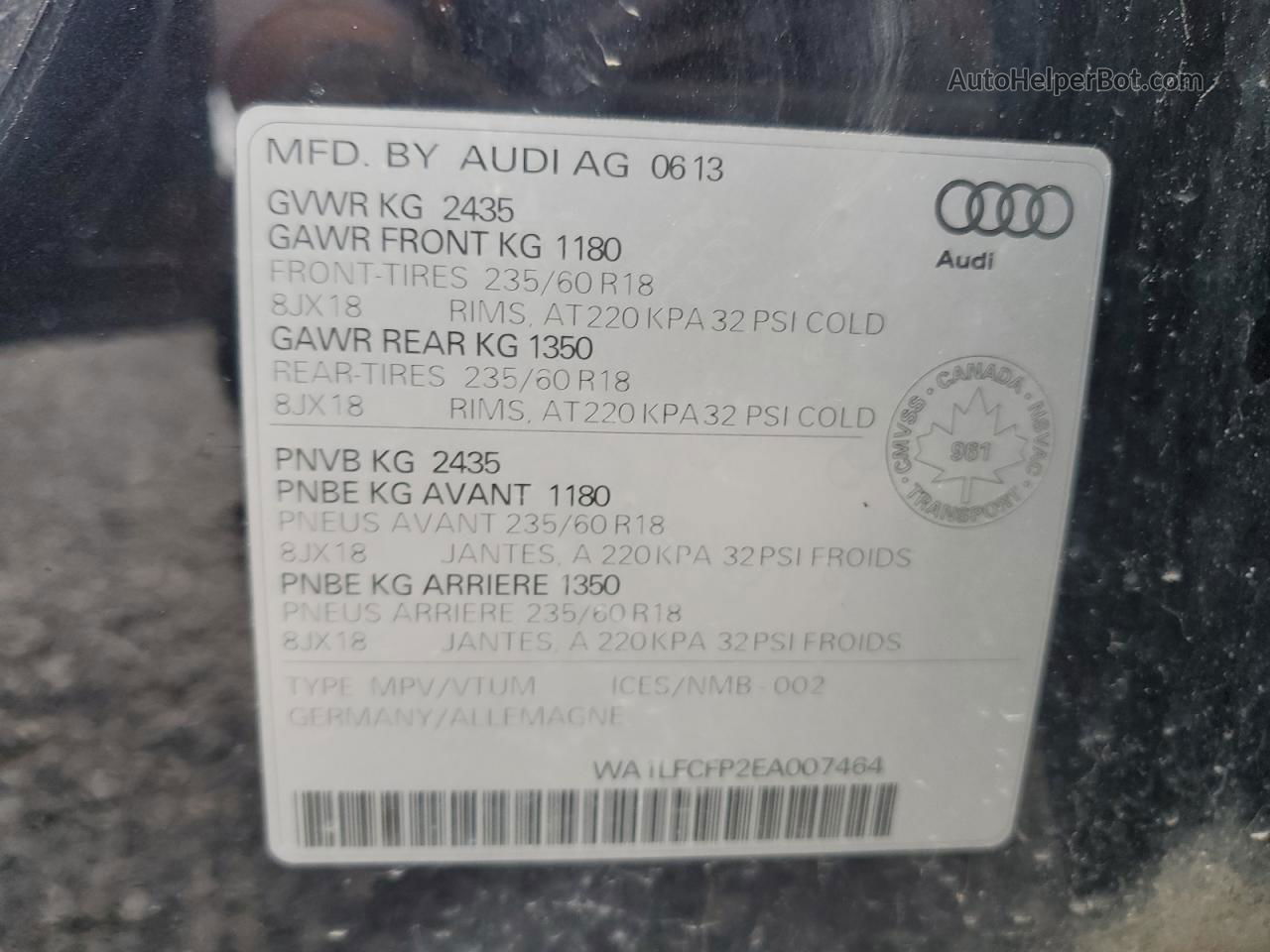 2014 Audi Q5 Premium Plus Blue vin: WA1LFCFP2EA007464