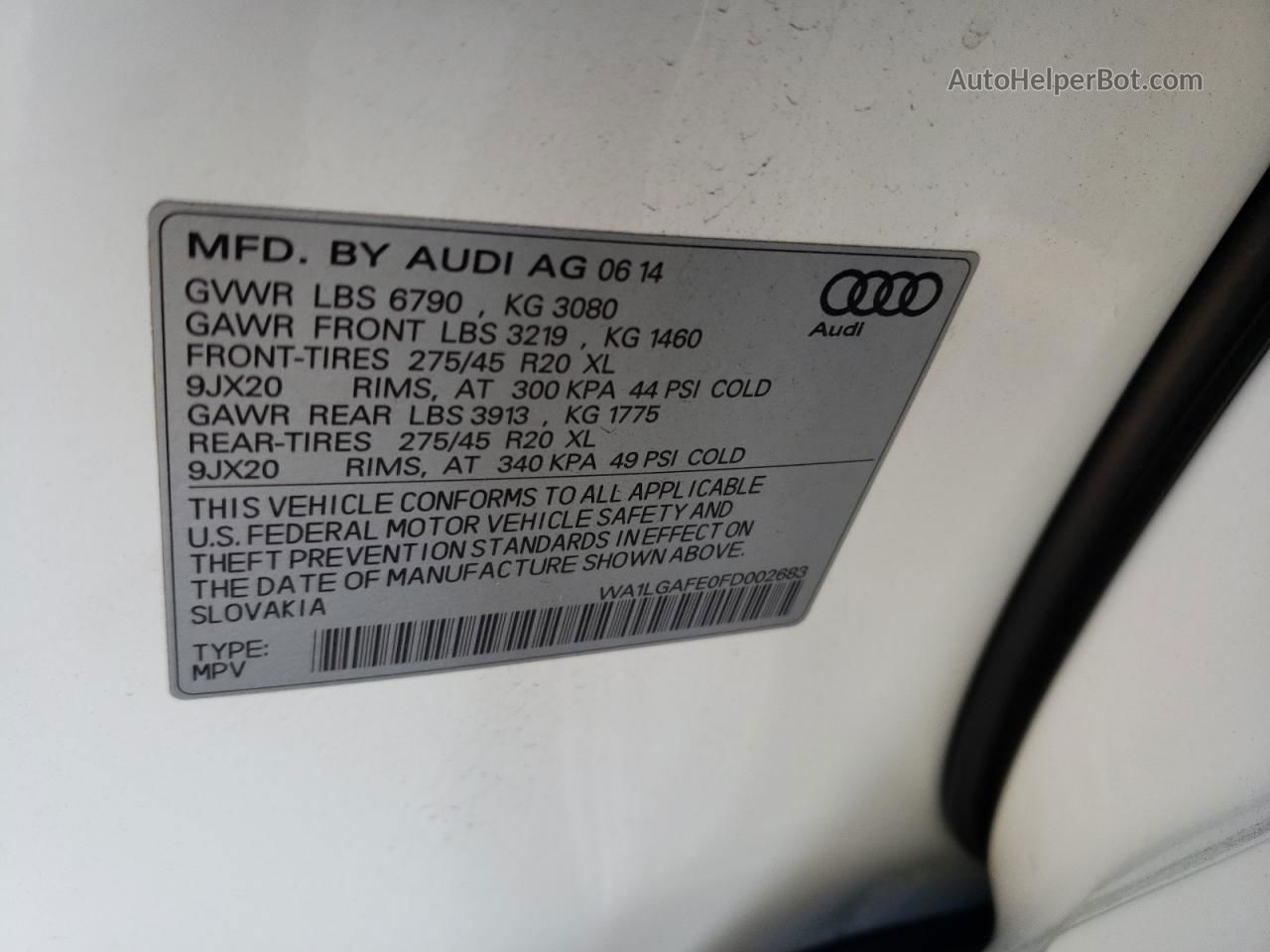 2015 Audi Q7 Premium Plus White vin: WA1LGAFE0FD002683