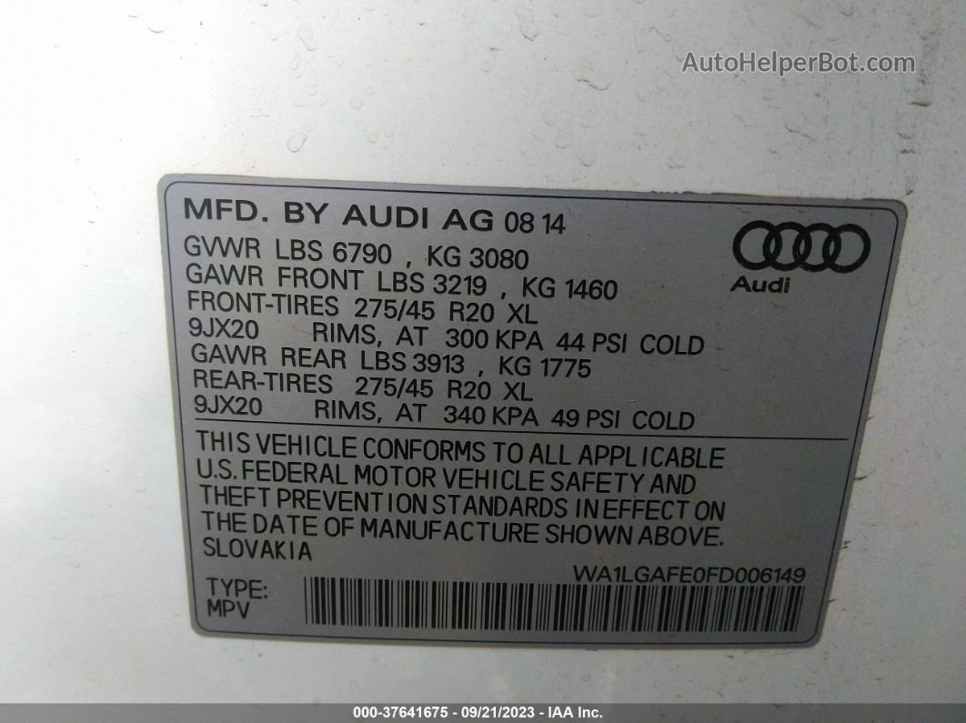 2015 Audi Q7 3.0t Premium Plus White vin: WA1LGAFE0FD006149