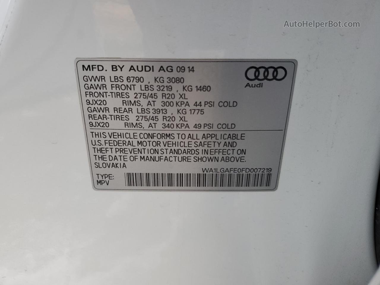 2015 Audi Q7 Premium Plus White vin: WA1LGAFE0FD007219