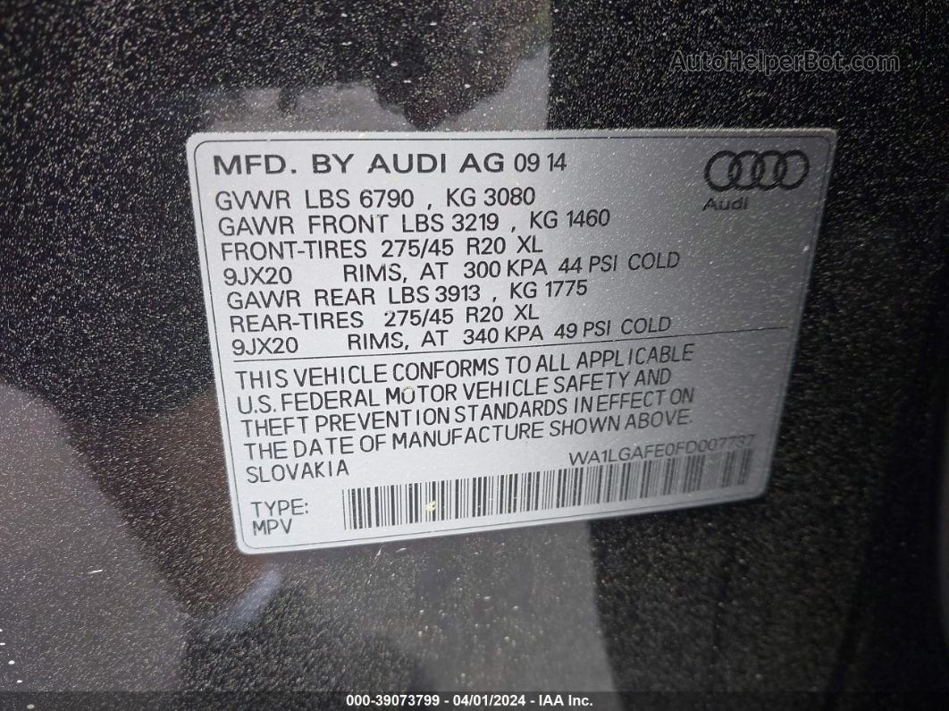 2015 Audi Q7 3.0t Premium Черный vin: WA1LGAFE0FD007737