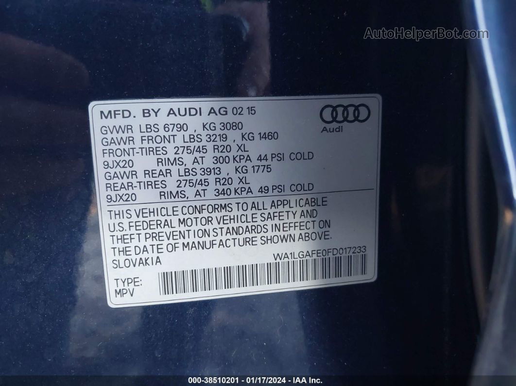 2015 Audi Q7 3.0t Premium Blue vin: WA1LGAFE0FD017233