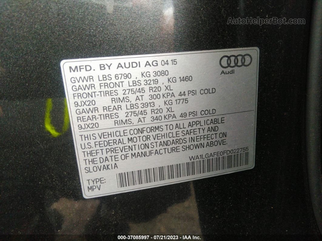 2015 Audi Q7 3.0t Premium Plus Gray vin: WA1LGAFE0FD022755