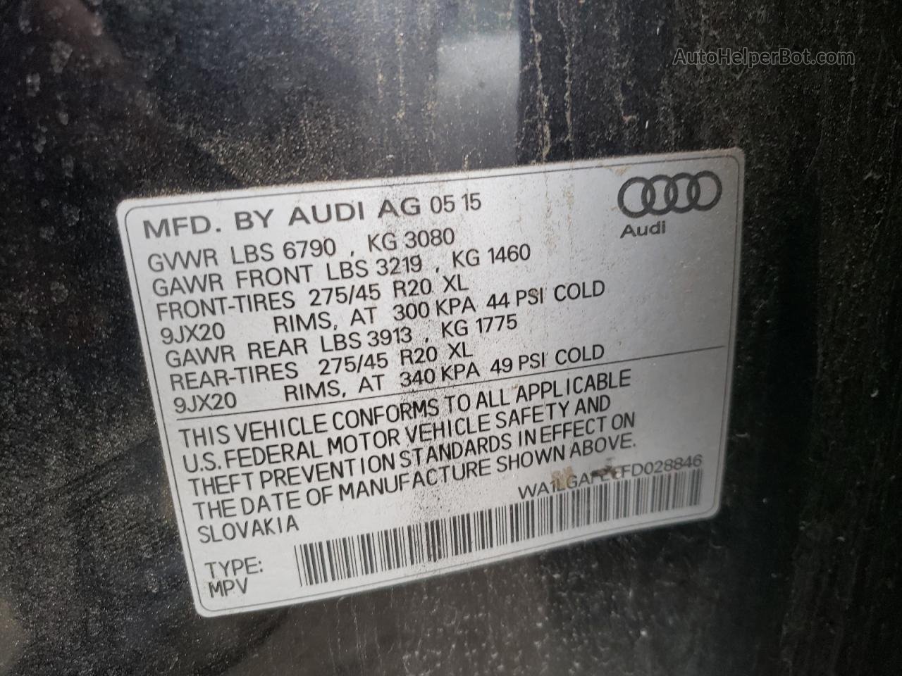 2015 Audi Q7 Premium Plus Black vin: WA1LGAFE0FD028846
