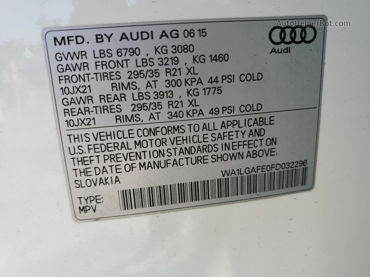 2015 Audi Q7 Premium Plus White vin: WA1LGAFE0FD032296