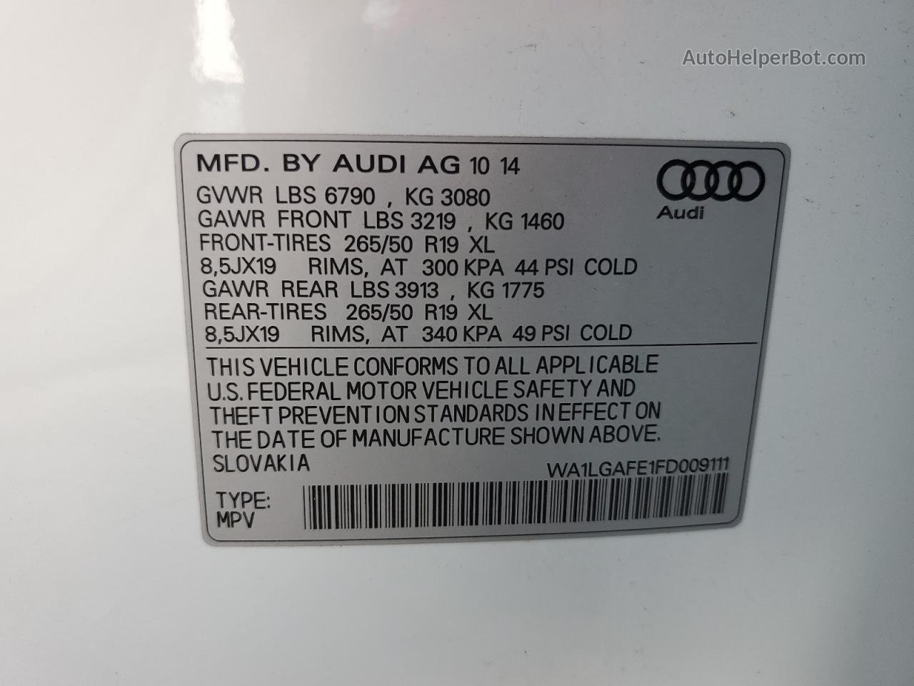2015 Audi Q7 Premium Plus White vin: WA1LGAFE1FD009111