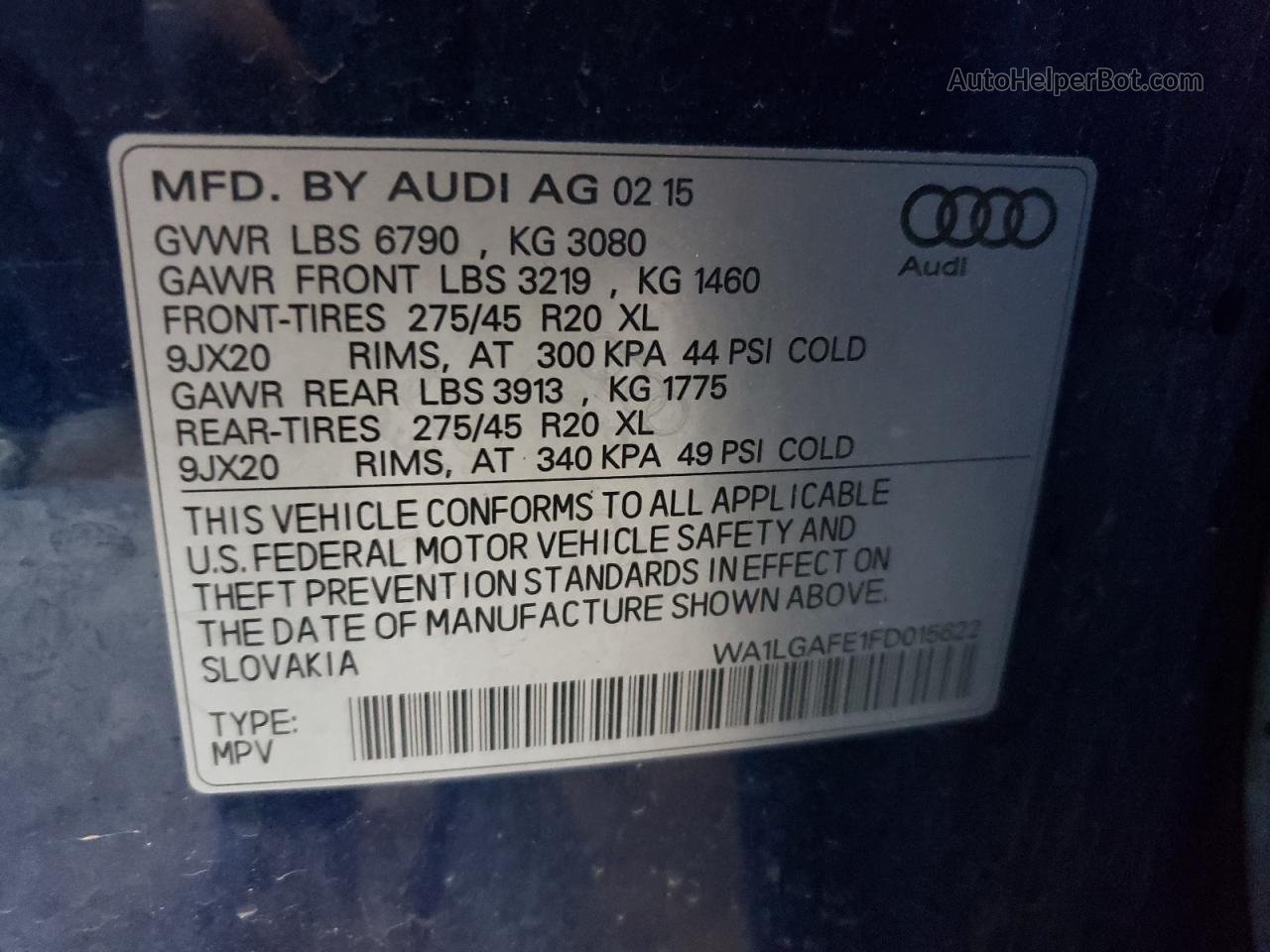 2015 Audi Q7 Premium Plus Blue vin: WA1LGAFE1FD015622