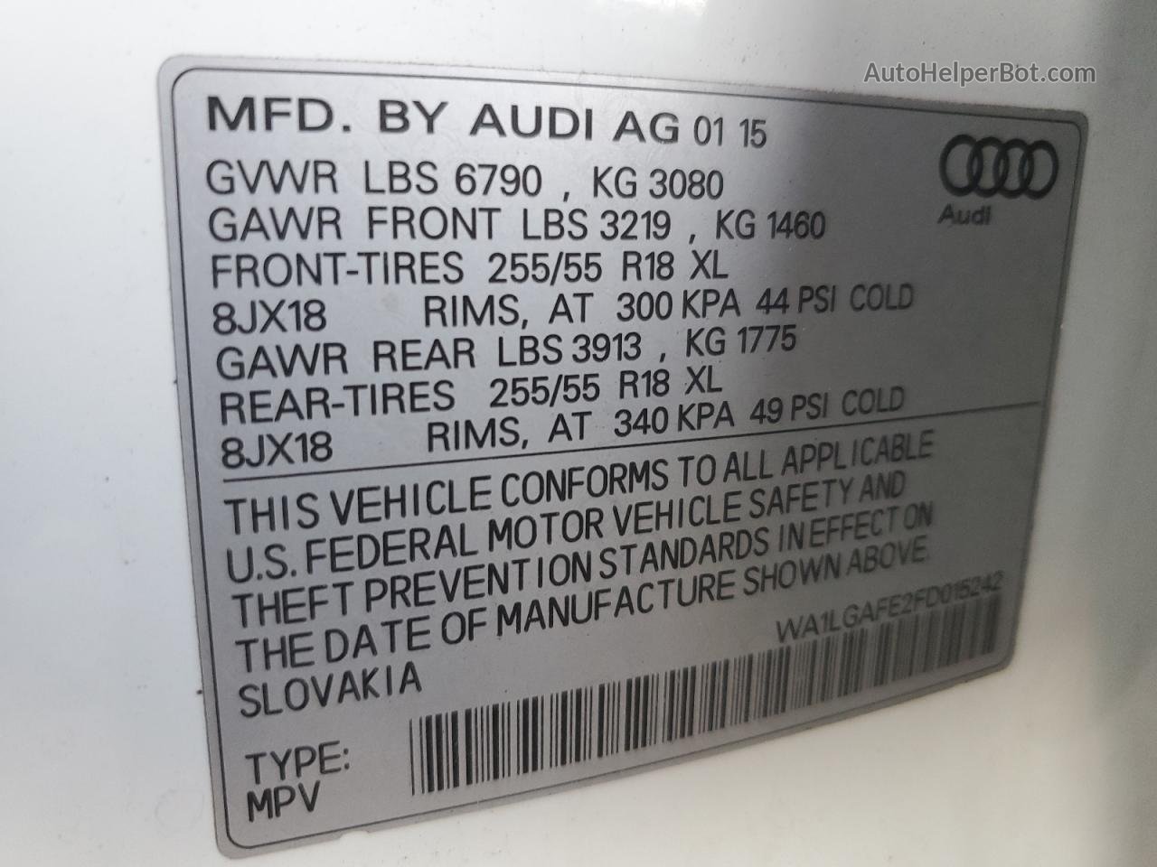 2015 Audi Q7 Premium Plus White vin: WA1LGAFE2FD015242