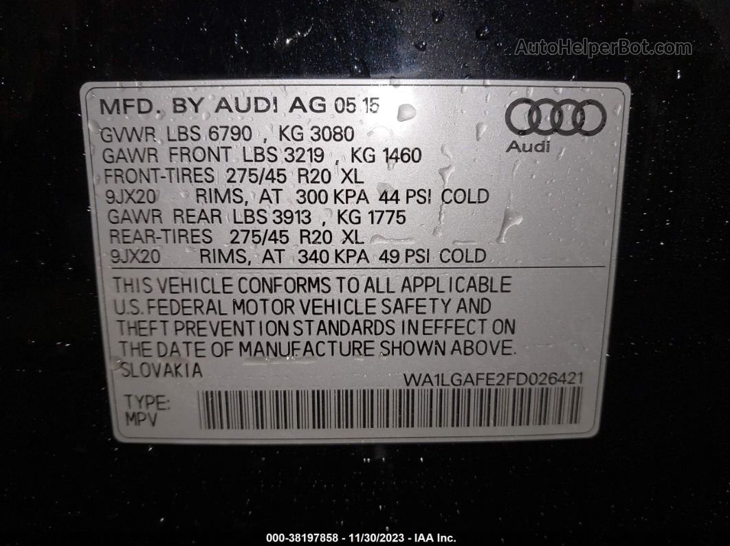 2015 Audi Q7 3.0t Premium Черный vin: WA1LGAFE2FD026421