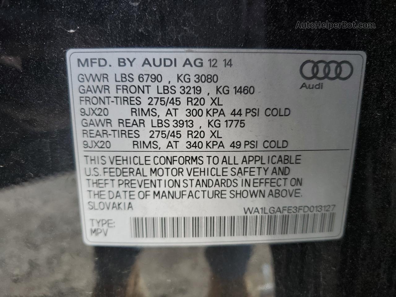 2015 Audi Q7 Premium Plus Black vin: WA1LGAFE3FD013127