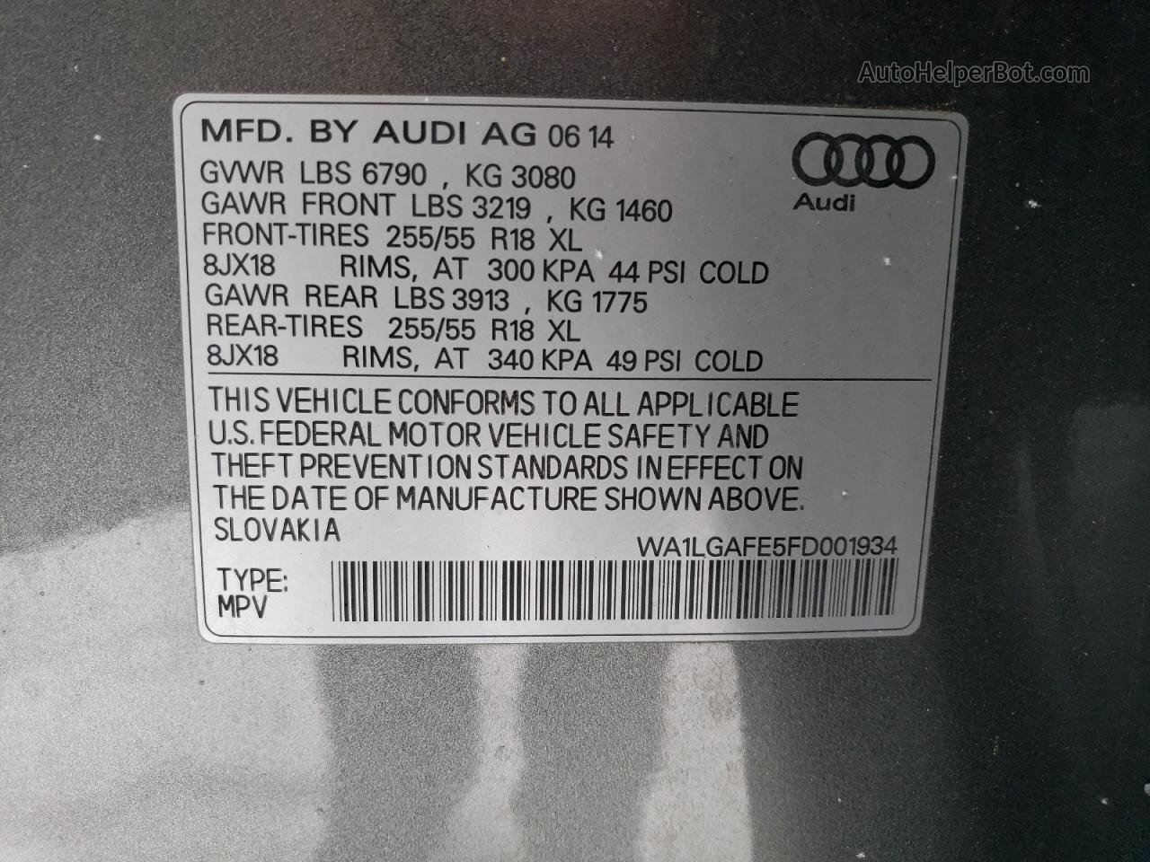 2015 Audi Q7 Premium Plus Gray vin: WA1LGAFE5FD001934