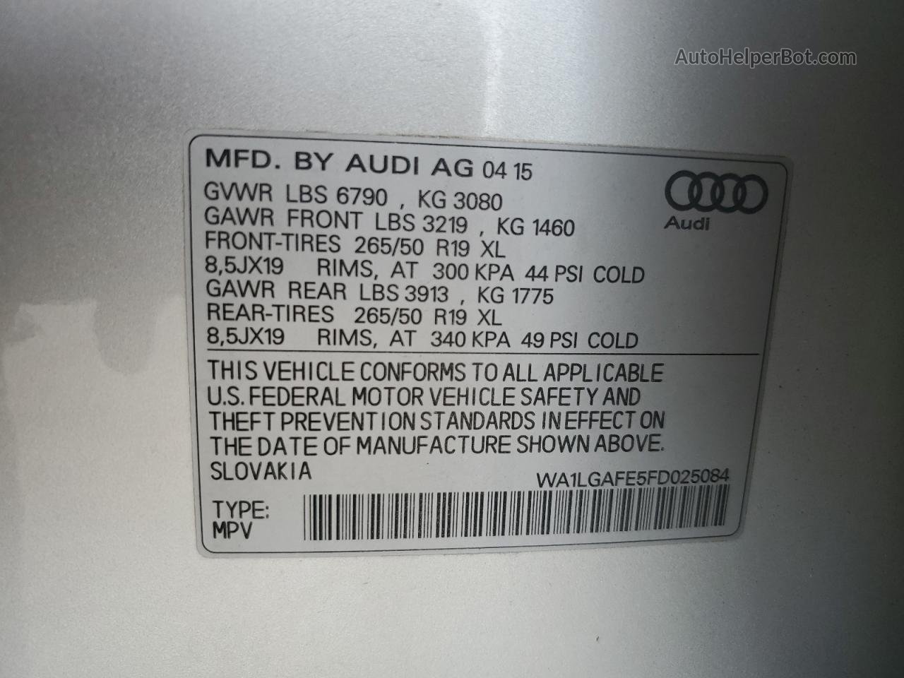 2015 Audi Q7 Premium Plus Silver vin: WA1LGAFE5FD025084