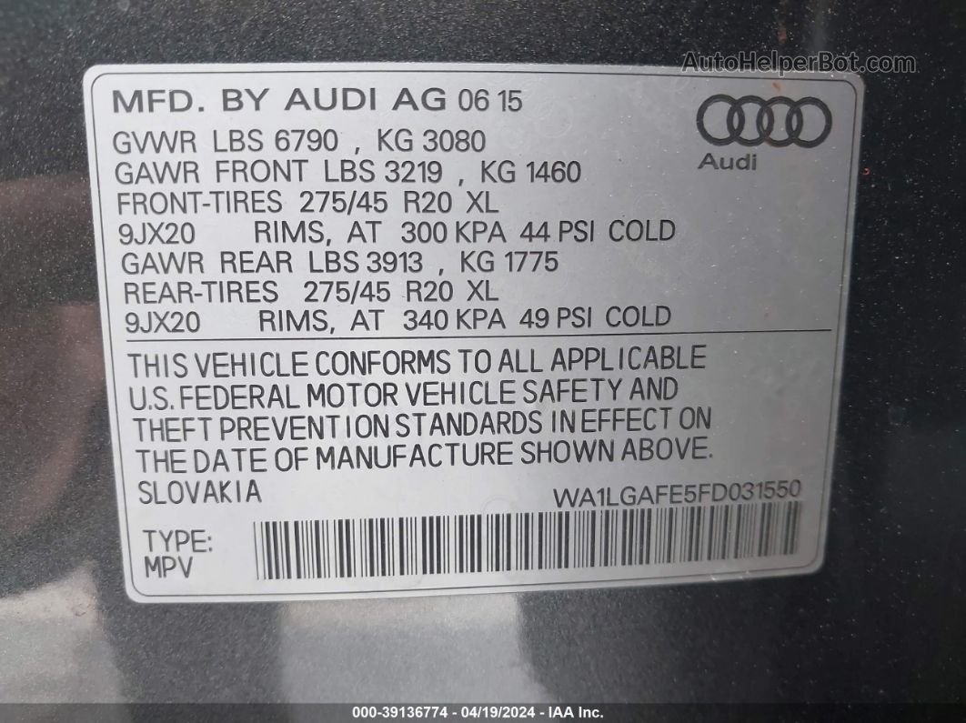 2015 Audi Q7 3.0t Premium Gray vin: WA1LGAFE5FD031550