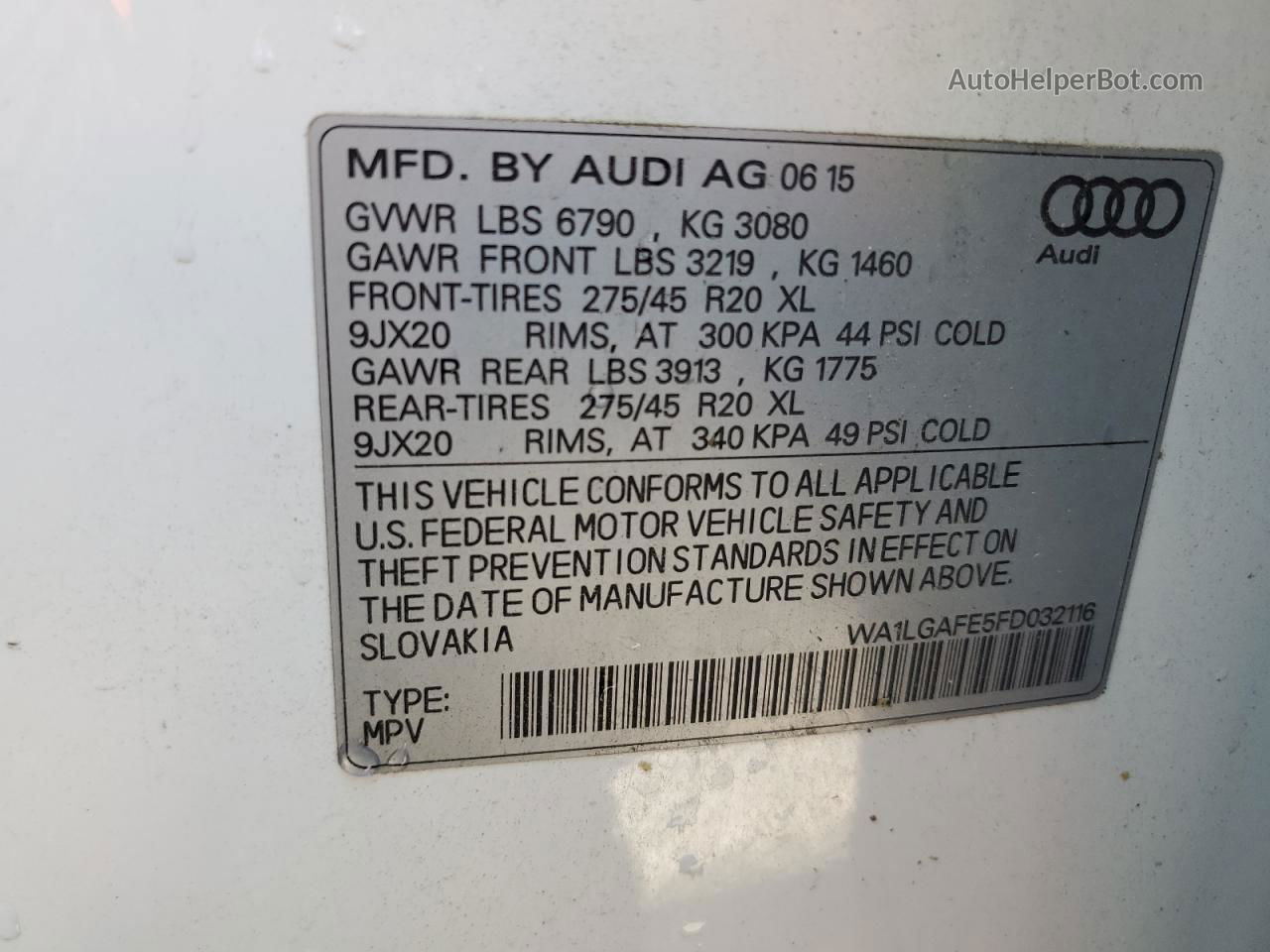 2015 Audi Q7 Premium Plus White vin: WA1LGAFE5FD032116