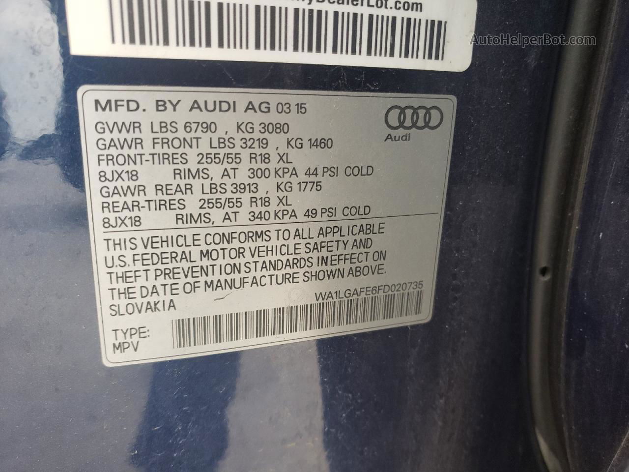 2015 Audi Q7 Premium Plus Blue vin: WA1LGAFE6FD020735