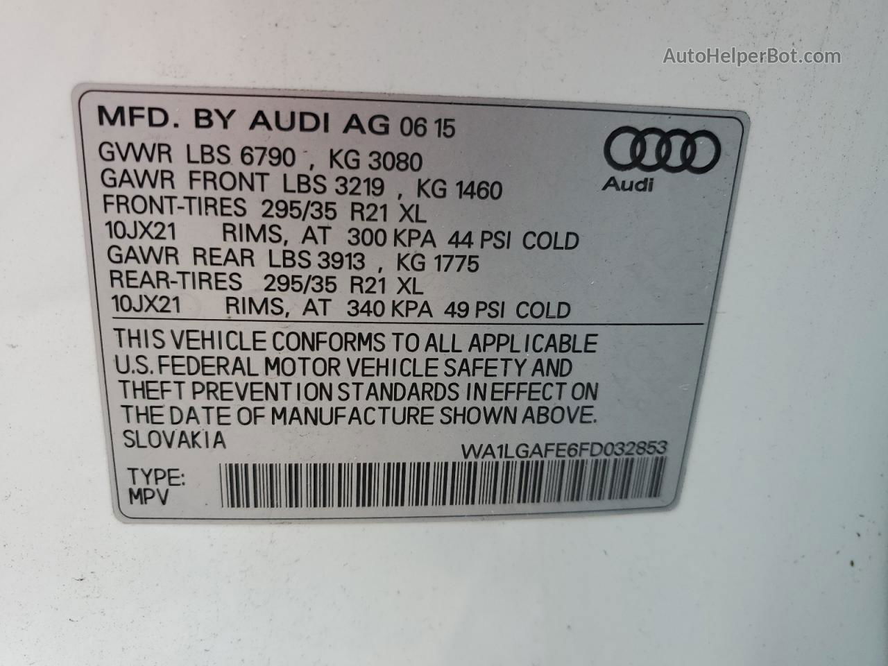 2015 Audi Q7 Premium Plus White vin: WA1LGAFE6FD032853