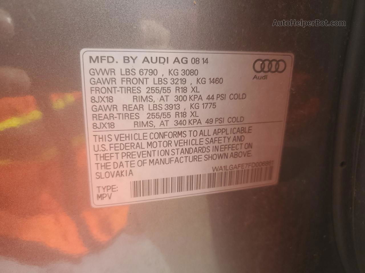 2015 Audi Q7 Premium Plus Gray vin: WA1LGAFE7FD006861