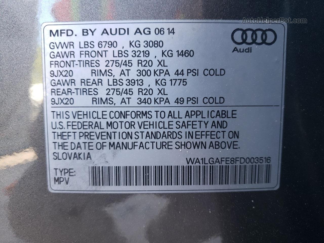 2015 Audi Q7 Premium Plus Gray vin: WA1LGAFE8FD003516