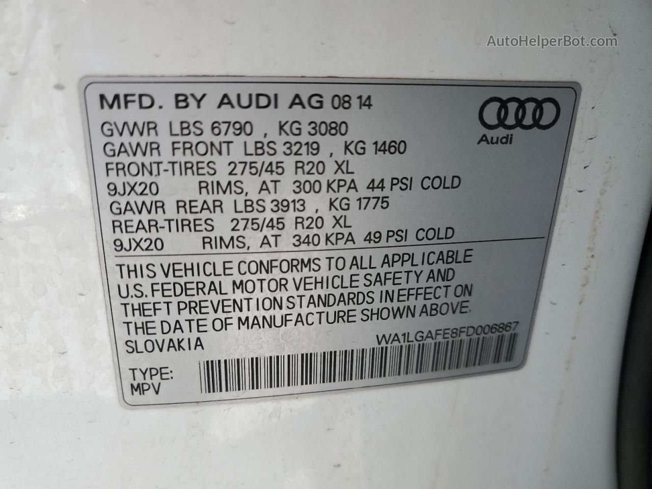 2015 Audi Q7 Premium Plus White vin: WA1LGAFE8FD006867