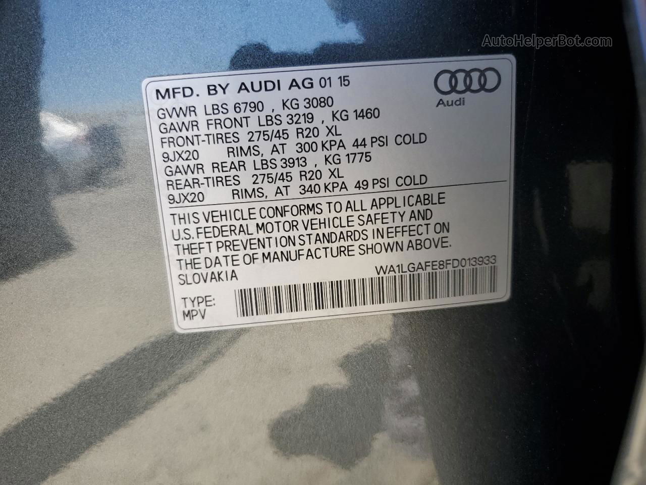 2015 Audi Q7 Premium Plus Gray vin: WA1LGAFE8FD013933