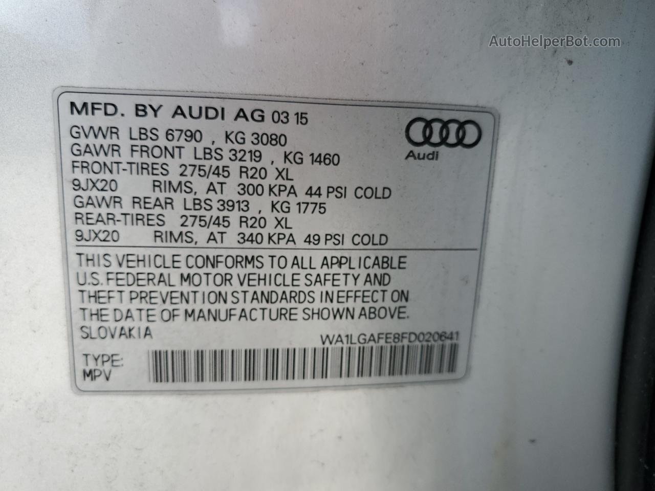2015 Audi Q7 Premium Plus Silver vin: WA1LGAFE8FD020641