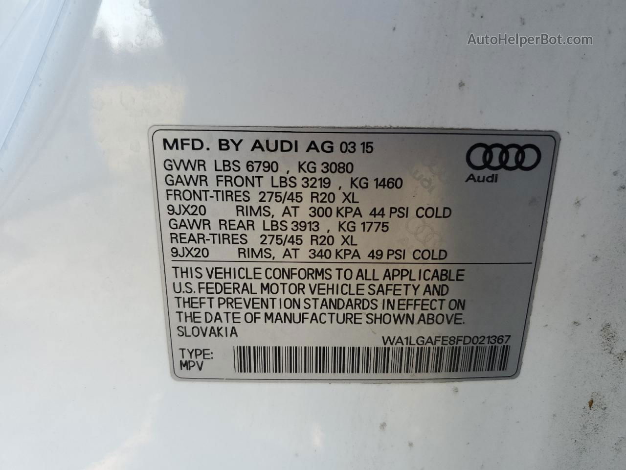 2015 Audi Q7 Premium Plus White vin: WA1LGAFE8FD021367