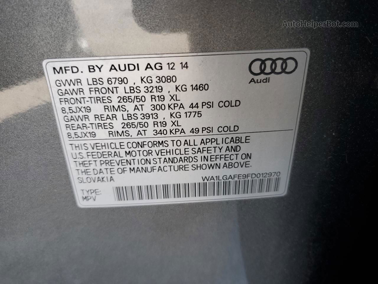 2015 Audi Q7 Premium Plus Charcoal vin: WA1LGAFE9FD012970