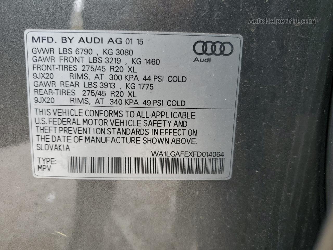 2015 Audi Q7 Premium Plus Gray vin: WA1LGAFEXFD014064