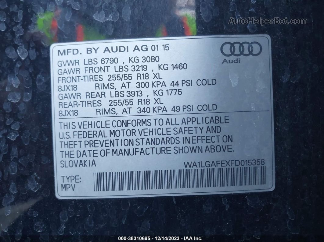 2015 Audi Q7 3.0t Premium Черный vin: WA1LGAFEXFD015358