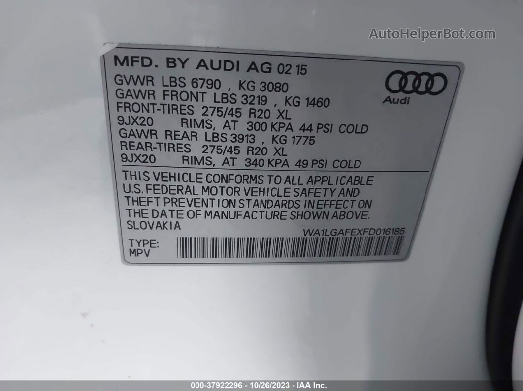 2015 Audi Q7 3.0t Premium White vin: WA1LGAFEXFD016185