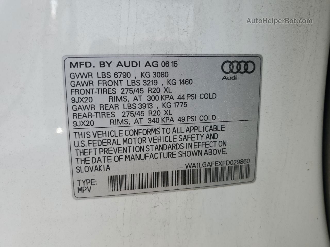 2015 Audi Q7 Premium Plus Белый vin: WA1LGAFEXFD029860