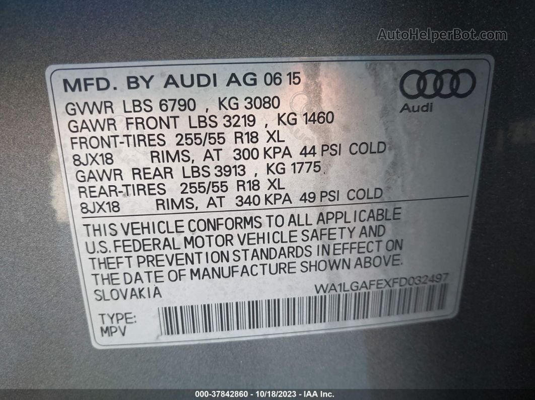 2015 Audi Q7 3.0t Premium Pewter vin: WA1LGAFEXFD032497