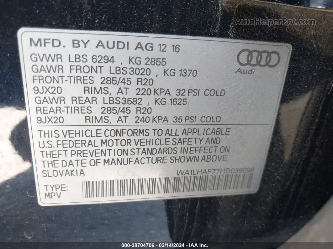 2017 Audi Q7 2.0t Premium Black vin: WA1LHAF77HD039098