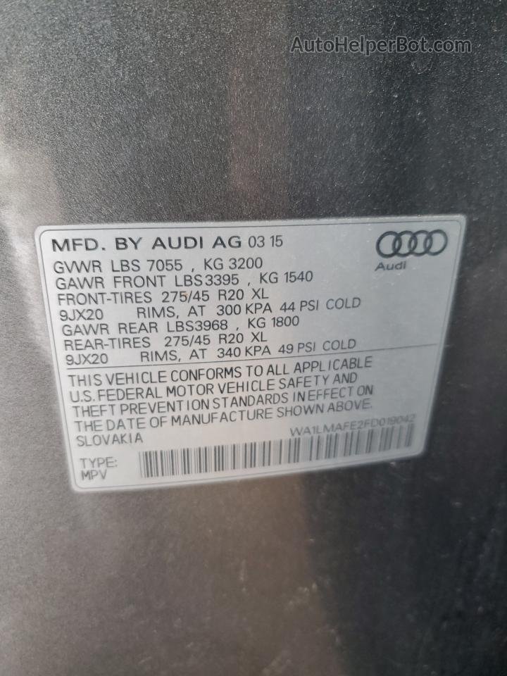 2015 Audi Q7 Tdi Premium Plus Серебряный vin: WA1LMAFE2FD019042