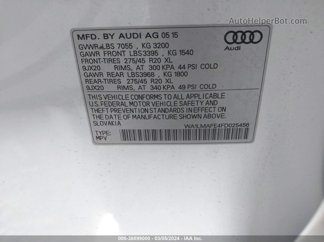 2015 Audi Q7 3.0 Tdi Premium White vin: WA1LMAFE4FD025456