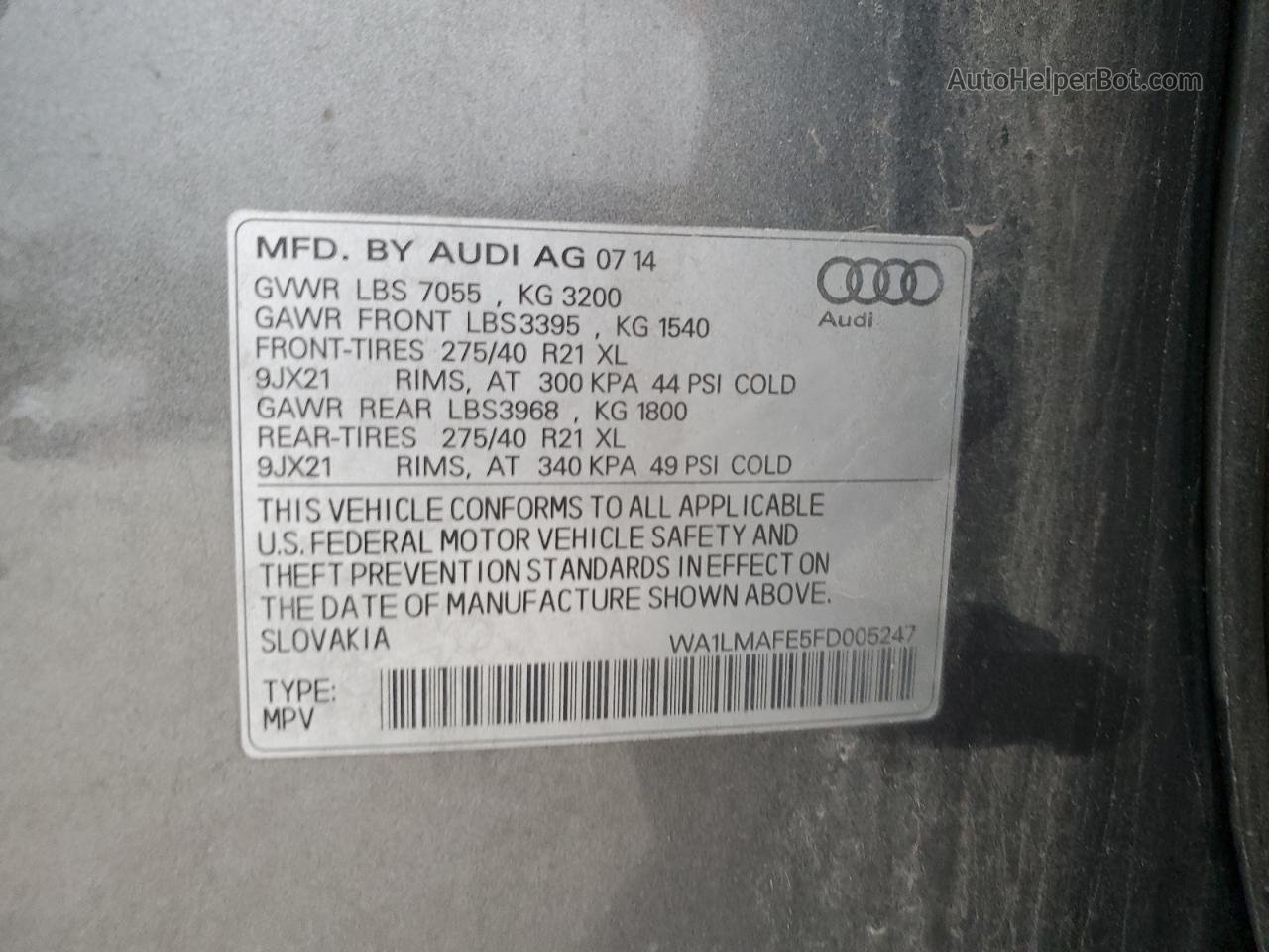 2015 Audi Q7 Tdi Premium Plus Gray vin: WA1LMAFE5FD005247