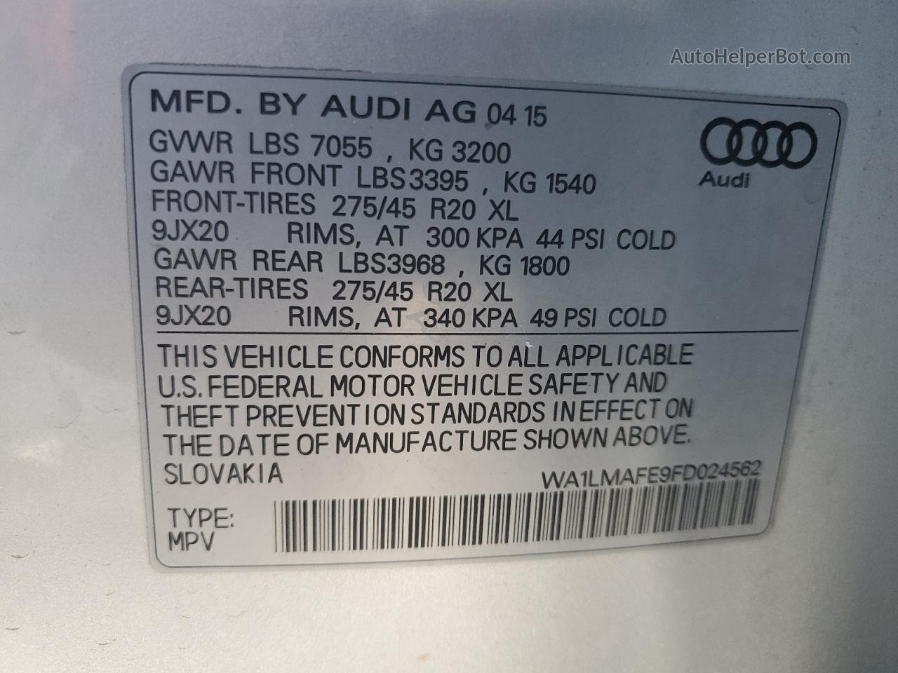 2015 Audi Q7 Tdi Premium Plus Silver vin: WA1LMAFE9FD024562