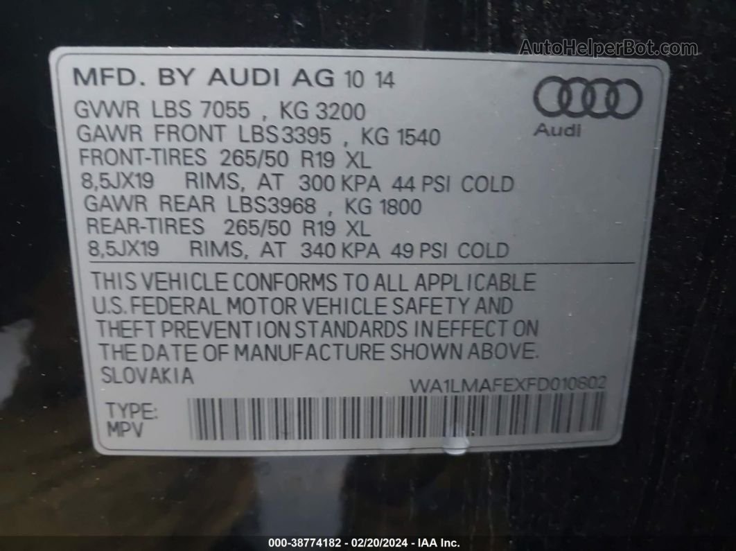 2015 Audi Q7 3.0 Tdi Premium Черный vin: WA1LMAFEXFD010802