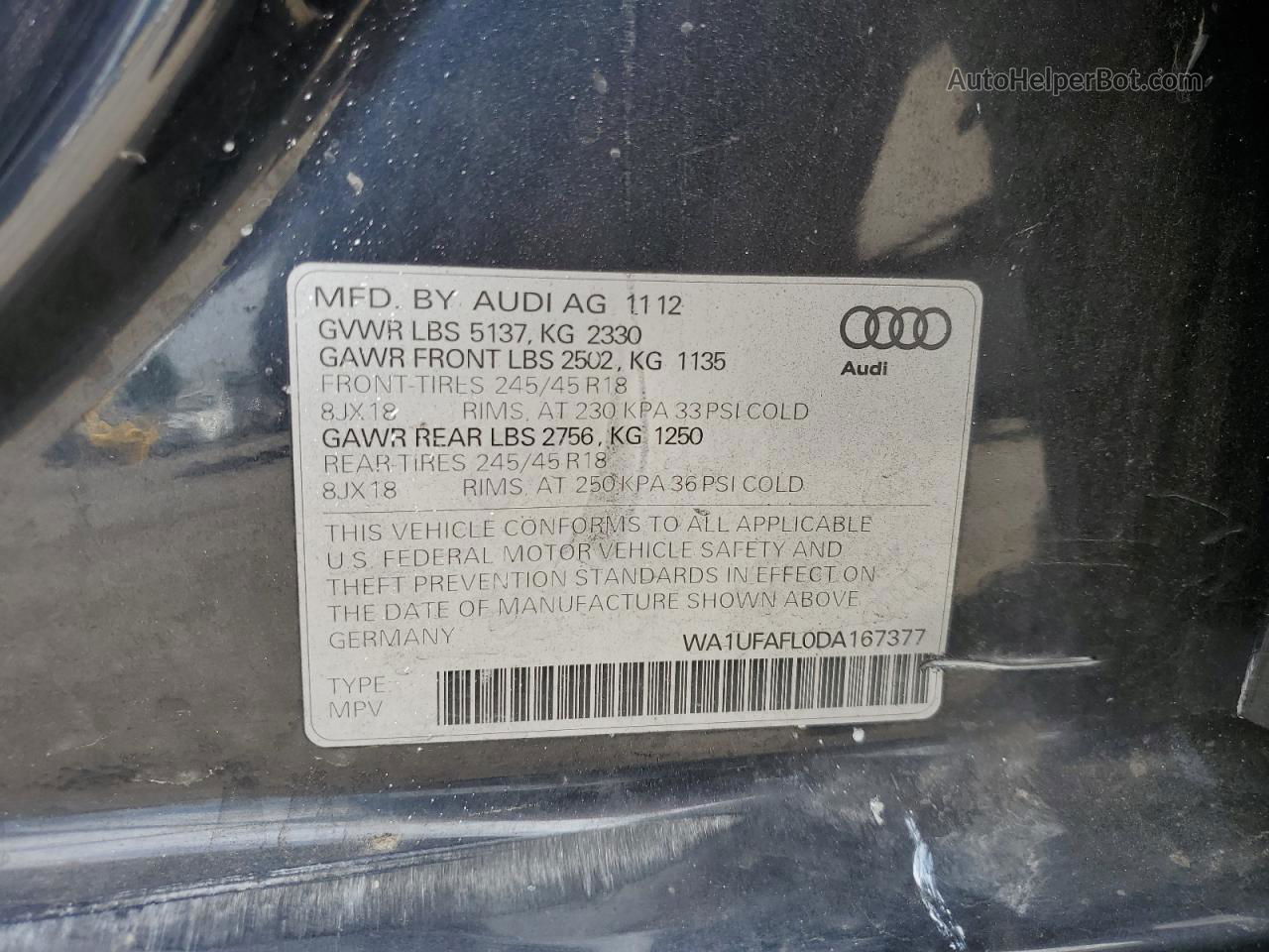 2013 Audi A4 Allroad Premium Plus Charcoal vin: WA1UFAFL0DA167377