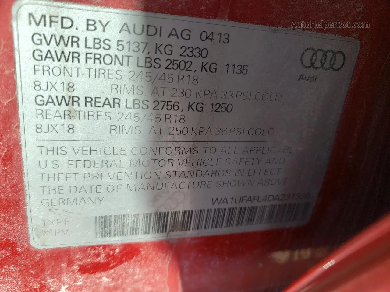 2013 Audi A4 Allroad Premium Plus Red vin: WA1UFAFL4DA231596