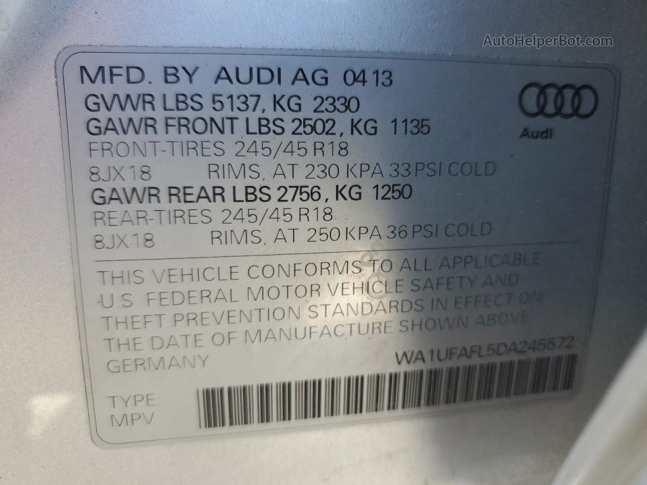 2013 Audi A4 Allroad Premium Plus Серебряный vin: WA1UFAFL5DA245572