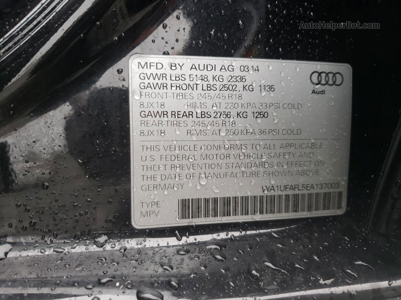 2014 Audi A4 Allroad Premium Plus Черный vin: WA1UFAFL5EA137003