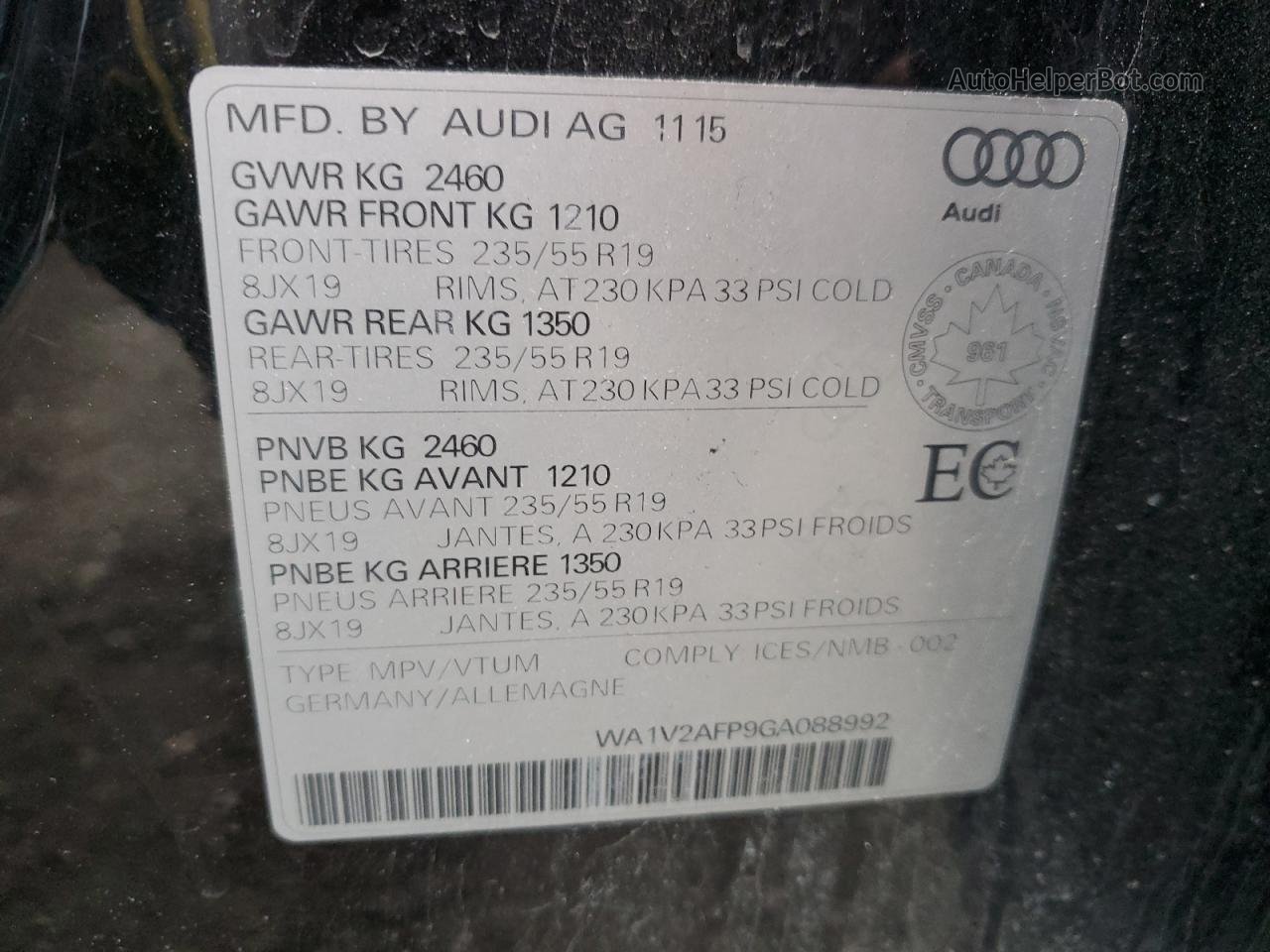 2016 Audi Q5 Technik Black vin: WA1V2AFP9GA088992