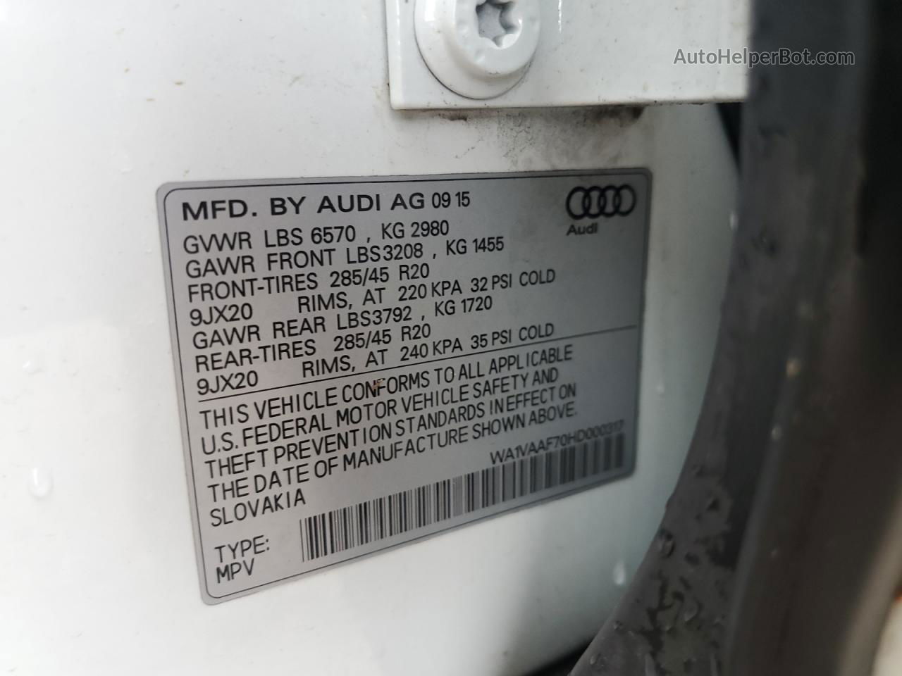 2017 Audi Q7 Prestige White vin: WA1VAAF70HD000317