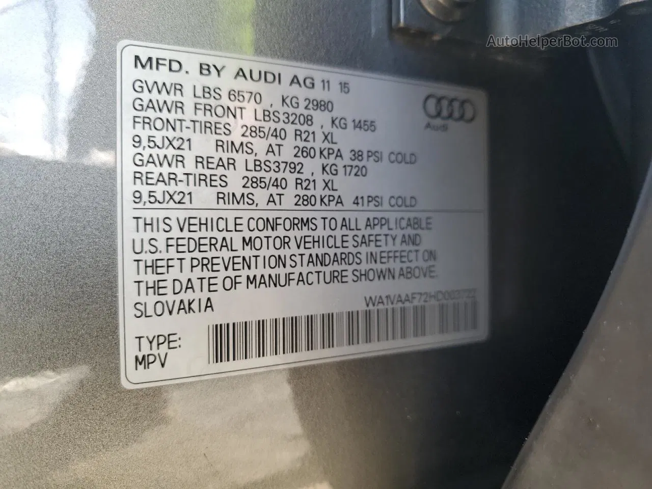 2017 Audi Q7 Prestige Gray vin: WA1VAAF72HD003722