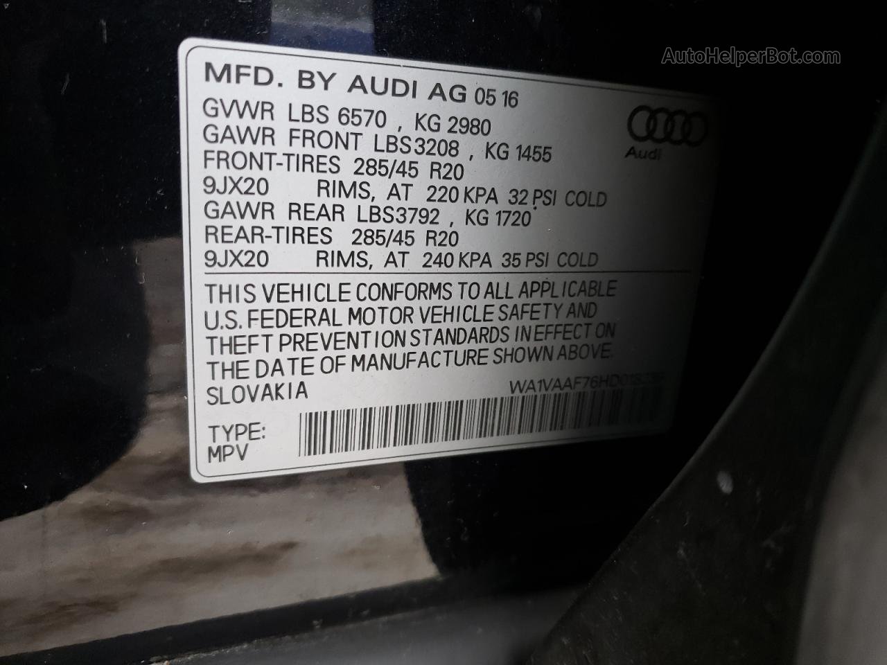 2017 Audi Q7 Prestige Black vin: WA1VAAF76HD018238