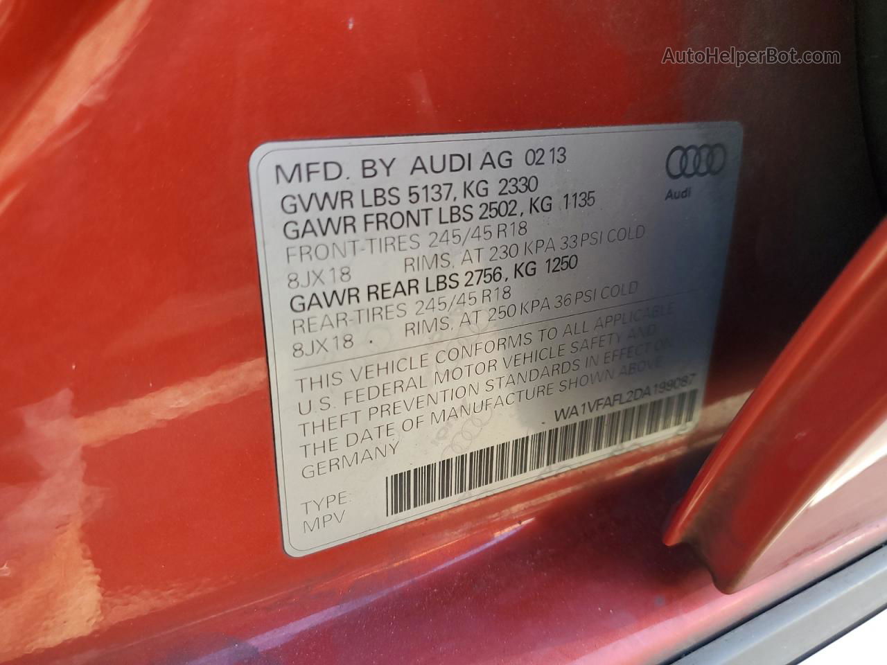 2013 Audi A4 Allroad Prestige Red vin: WA1VFAFL2DA199087