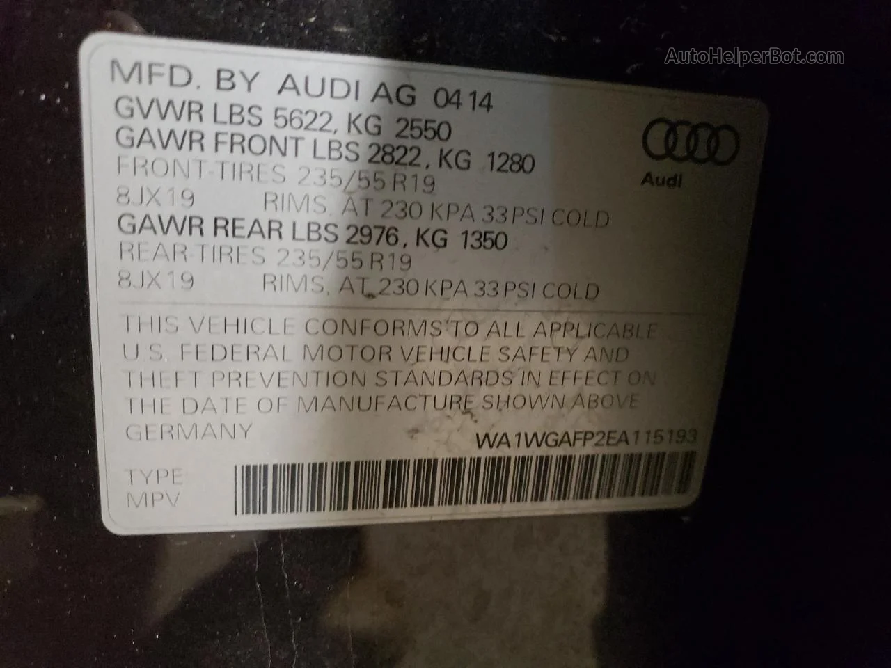 2014 Audi Q5 Prestige Черный vin: WA1WGAFP2EA115193