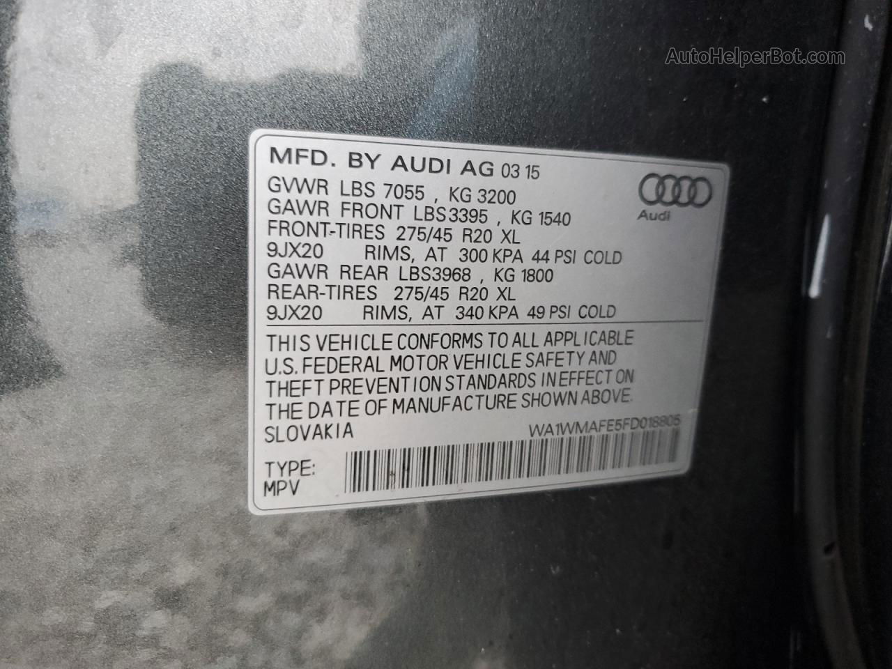 2015 Audi Q7 Tdi Prestige Gray vin: WA1WMAFE5FD018805