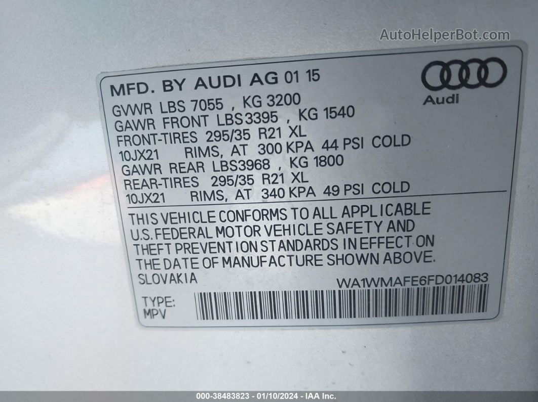 2015 Audi Q7 3.0 Tdi Premium Серебряный vin: WA1WMAFE6FD014083